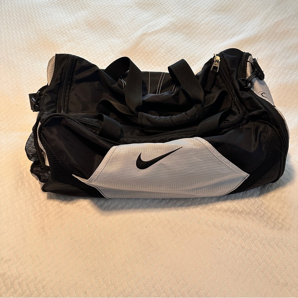 Nike Black and Silver Duffel Gym Bag